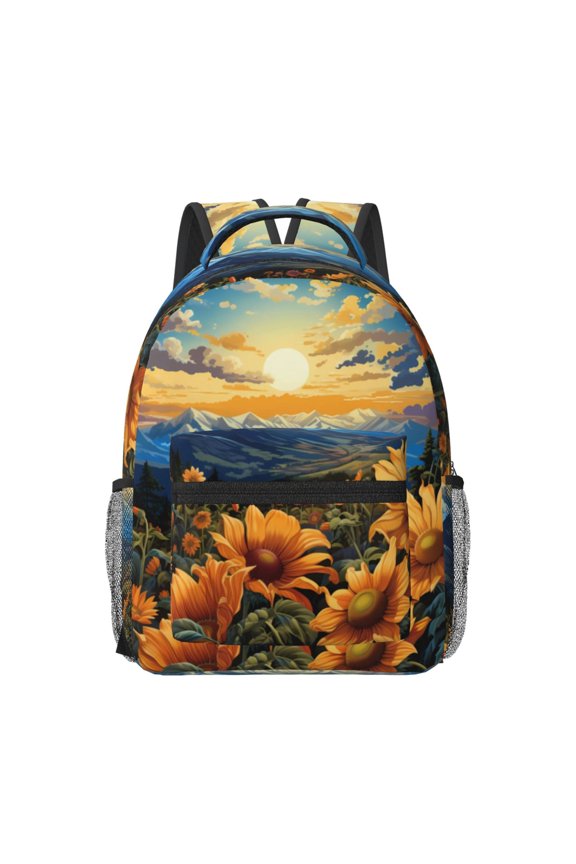 Sunset Sky Sunflower Print Backpack for School,15.6 inch Laptop Back Pack for High School and College Students, Waterproof Computer Bookbag-One Size