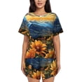 thumbnail image 1 of Honeii Sunset Sky Sunflower for Women's Summer Pajama Set featuring Soft Short Sleeve Shirt & Matching Bottoms with Convenient Pockets for Relaxed Home Wear-4X-Large, 1 of 6