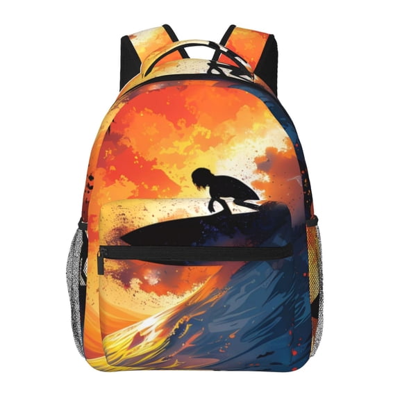 Honeii Sunset Surfing Silhouette Print Backpack for Both Men and Women, Basic Bookbag for College, Work, or Travel,Rucksack Computer Bag-One Size
