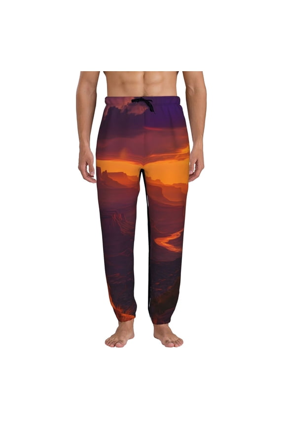 Sunset Valley Western Cowboy Print Mens Jogger Sweatpants, Men's Lounge Pants with Pockets-Medium