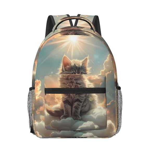 Honeii Sunshine Cloud Kitten Print Backpack for School,15.6 inch Laptop Back Pack for High School and College Students, Waterproof Computer Bookbag-One Size