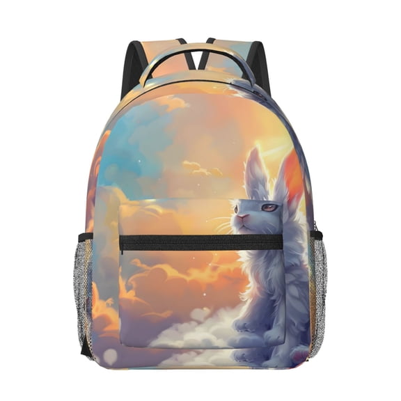 Honeii Sunshine Colorful Cloud Rabbit Print Backpack for School,15.6 inch Laptop Back Pack for High School and College Students, Waterproof Computer Bookbag-One Size