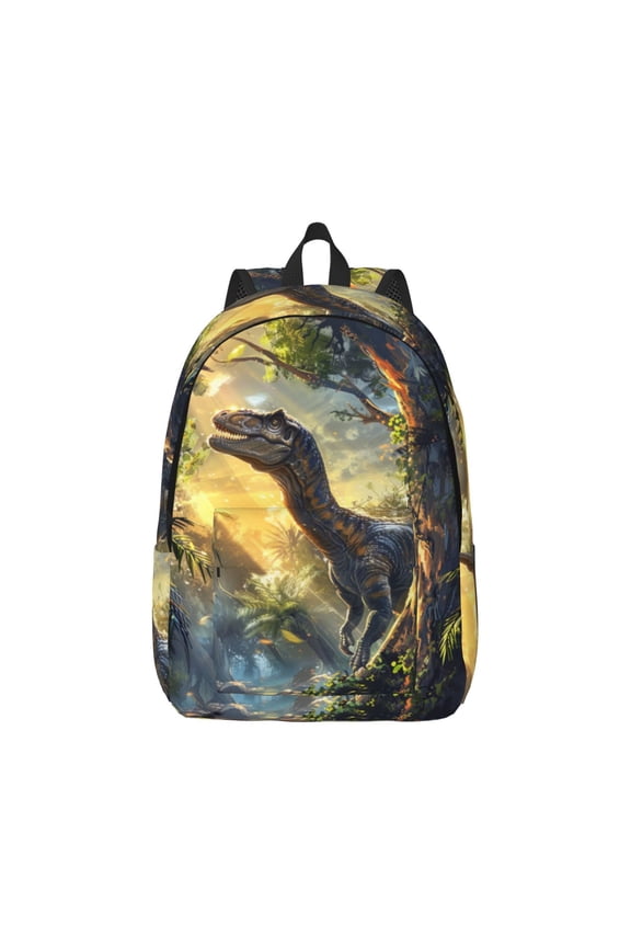 Sunshine Jungle Dinosaur Print Canvas College Laptop Backpack, Durable Rucksack Travel Notebook Bag School Backpack Book Bag for Men Women-Small