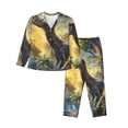 thumbnail image 1 of Honeii Sunshine Jungle Dinosaur print Women's Pajama Sets Long Sleeve Button Down Sleepwear Nightwear Soft Pjs Lounge Sets-X-Large, 1 of 7