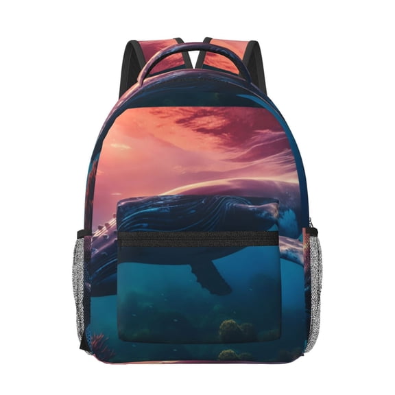 Honeii Sunshine Ocean Whale Print Backpack for School,15.6 inch Laptop Back Pack for High School and College Students, Waterproof Computer Bookbag-One Size
