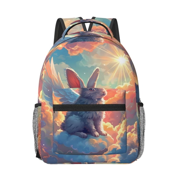 Honeii Sunshine Winged Rabbit Print Backpack for School,15.6 inch Laptop Back Pack for High School and College Students, Waterproof Computer Bookbag-One Size