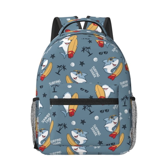 Honeii Surf Shark Print Backpack for School,15.6 inch Laptop Back Pack for High School and College Students, Waterproof Computer Bookbag-One Size
