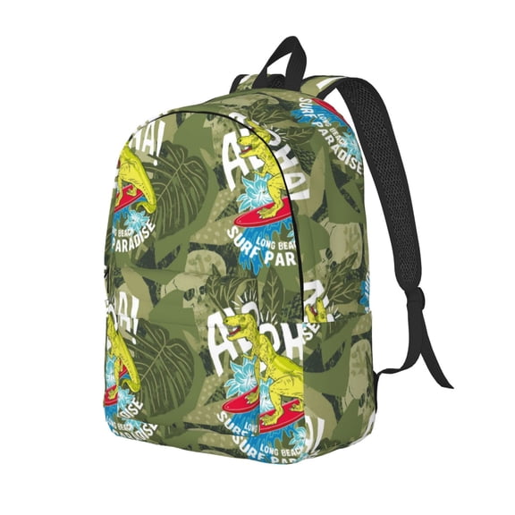 Honeii Surfing Dinosaur Print Canvas Backpack for School & Outdoor,Laptop Excursion Backpack,Notebook School Bookbag For Men Women,for Work, Travel, and Everyday Use-Medium