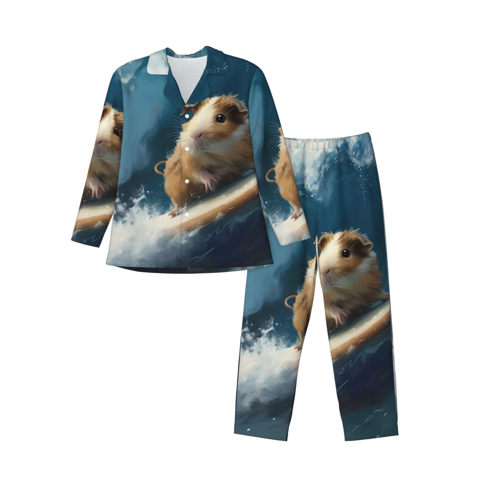 Honeii Surfing Guinea Pig Pattern Mens Pajamas Set,2pcs Men's Lounge