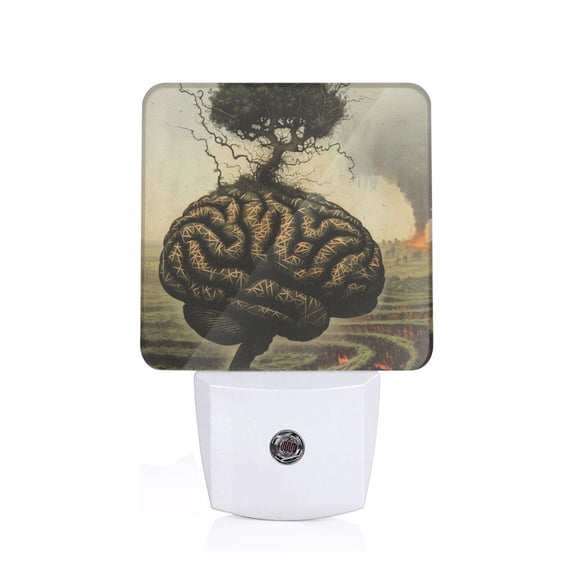 Honeii Surreal Brain Tree Print LED Night Light with Light Sensor, Night Lights Plug Into Wall,Ideal for Bedrooms and Hallways-US