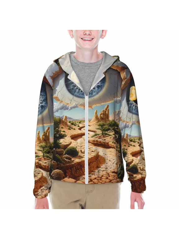 Surreal Desert Eye Landscape Print Sun Protection Jacket Hooded Cooling Shirt with Pockets Hiking Outdoor Performance-XX-Large