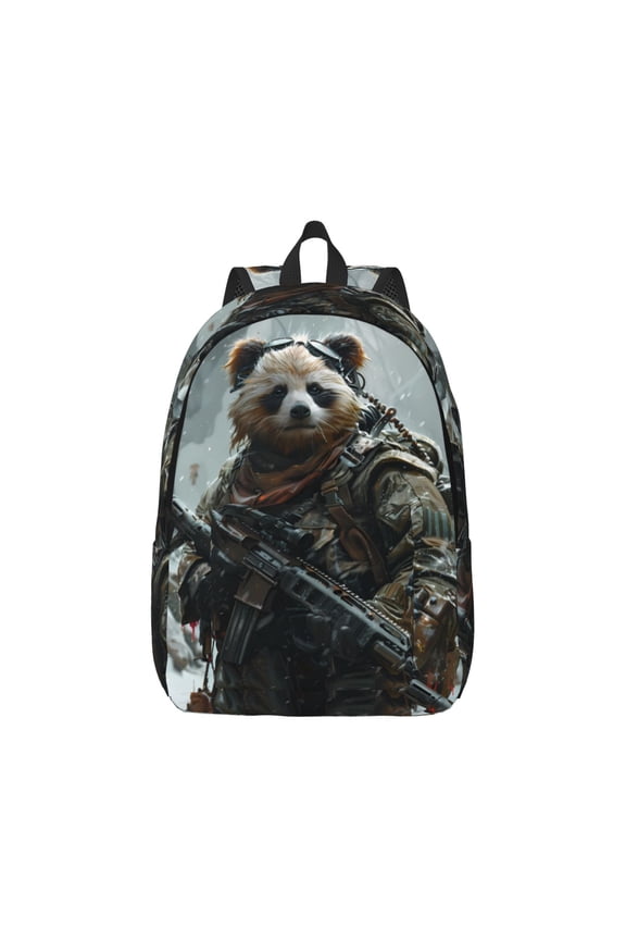 Surreal Panda Warrior Print Canvas College Laptop Backpack, Durable Rucksack Travel Notebook Bag School Backpack Book Bag for Men Women-Medium