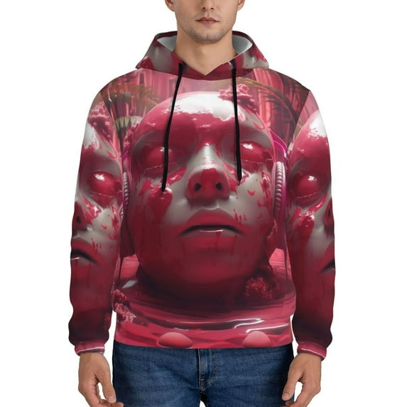 Honeii Surreal Pink Headphones Pattern Mens Hoodies Men's Loose Sleeve Sweatshirt,Pullover Hooded Sweatshirt for Men,Essentials Hoodie-Small