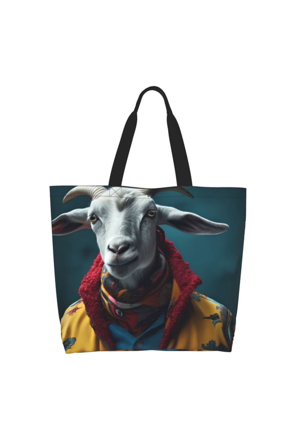 Surrealist Goat Print Tote Bag for Women, Foldable Tote Bag Large Shoulder Bag Top Handle Handbag for Travel, Work