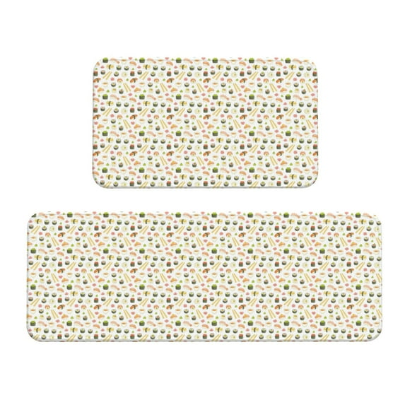 Honeii Sushi and Rolls Print Kitchen Mat [2 PCS] for Floor, Waterproof Non-Slip Rugs, Kitchen Decor,Standing Mat for Floor,Office, Sink, Laundry