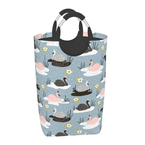 Honeii Swan Princess On Lake Print Laundry Hamper Collapsible Laundry Baskets, Freestanding Waterproof Clothes Hamper with Easy Carry Handles