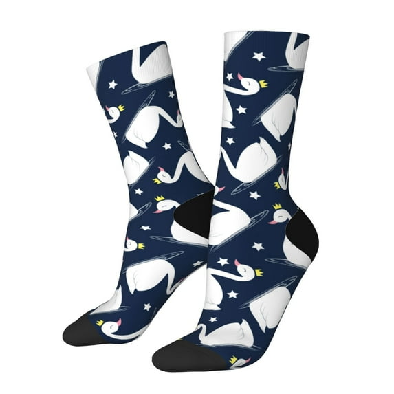 Honeii Swan Print Adult Socks,Crew Socks,Casual Calf Socks,Daily Wear Socks for Men & Women, Perfect for Sports, Casual and Everyday Use