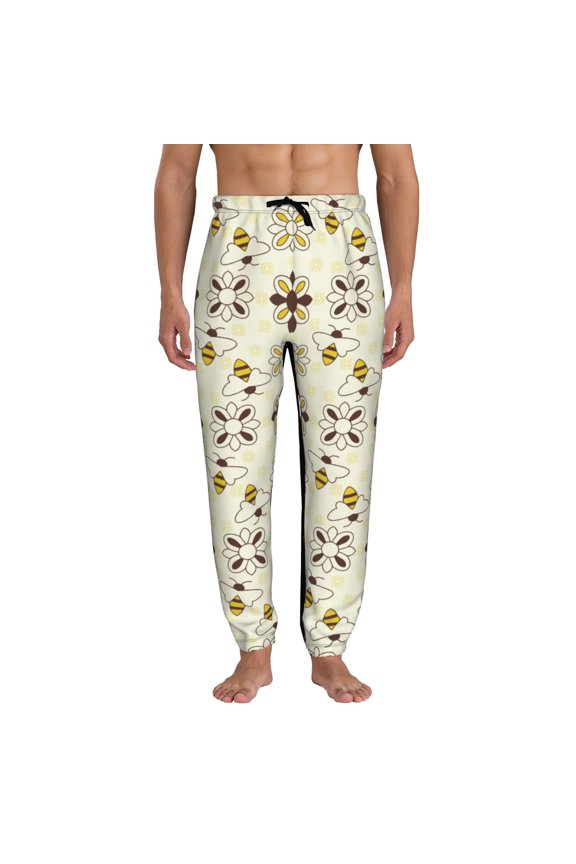 Sweet Bee Print Mens Jogger Sweatpants, Men's Lounge Pants with Pockets-Medium