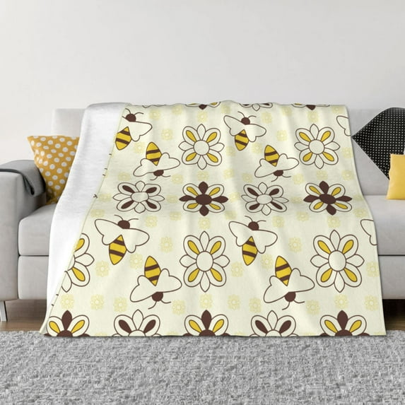 Honeii Sweet Bee print throw blanket, crafted from cozy cotton flannel, offers versatile home decor as a bedding suitable for all seasons.-50"x40"