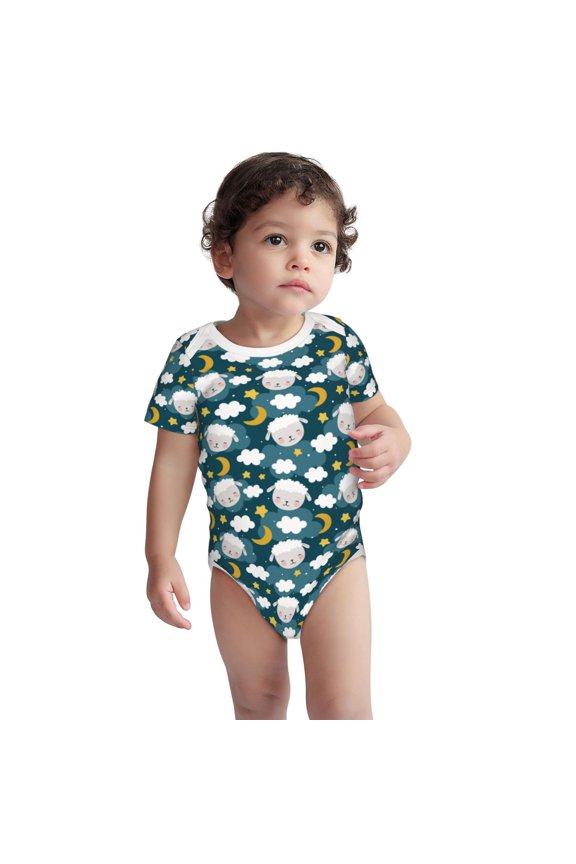 Sweet Dream Lamb Pattern unisex-baby Short-sleeve Bodysuit,One-piece Bodysuit 100% Organic Cotton-3 Months