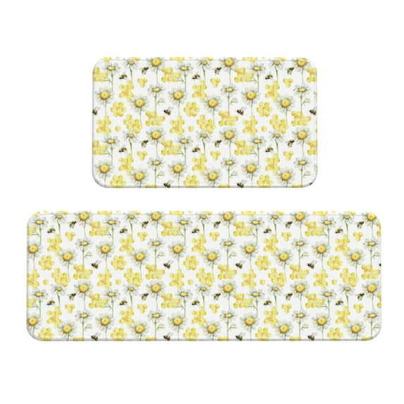 Honeii Sweet Honey Print Kitchen Mat [2 PCS] for Floor, Waterproof Non-Slip Rugs, Kitchen Decor,Standing Mat for Floor,Office, Sink, Laundry