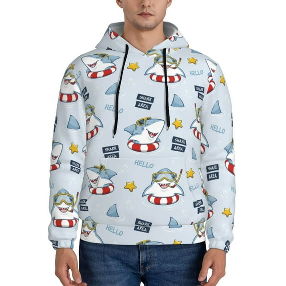 Honeii Swimming Shark Pattern Mens Hoodies Men's Loose Sleeve Sweatshirt,Pullover Hooded Sweatshirt for Men,Essentials Hoodie-Large