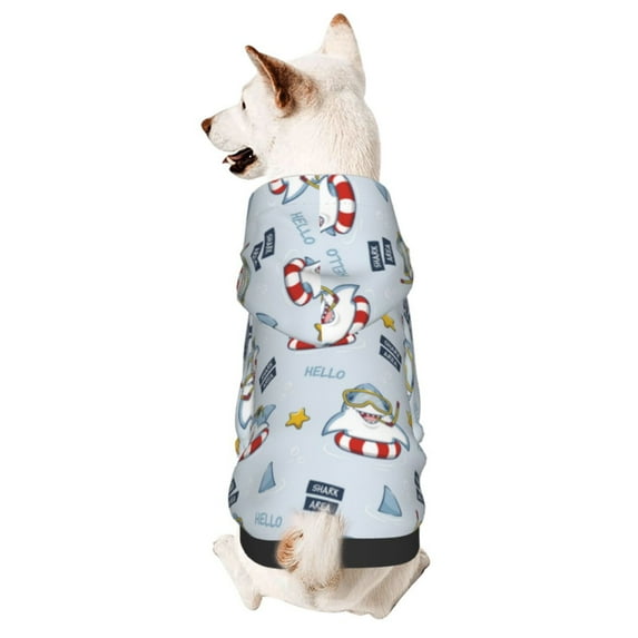 Honeii Swimming Shark Print Small Dog Hoodies Pet Hooded Sweatshirts Fall Winter Puppy Cat Sweaters Warm Clothes for Small Dogs Outfits Costume-Small