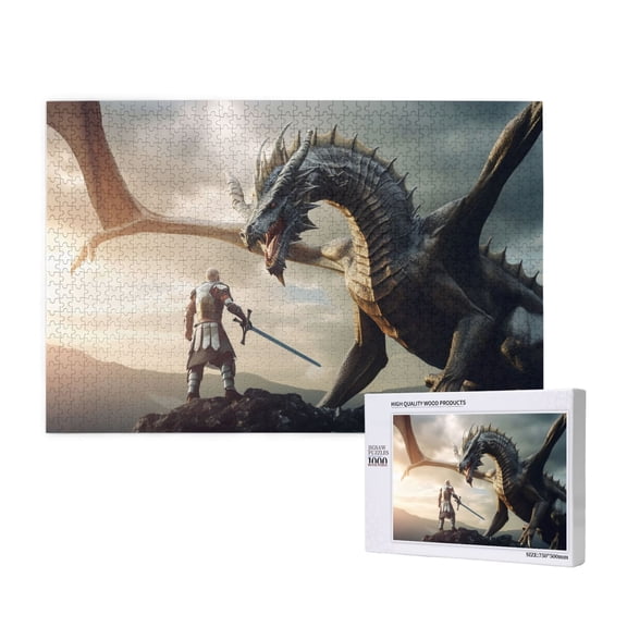 Honeii Swordsman Cool Dragon Pattern 1000 Piece Puzzles for Adults, Jigsaw Puzzles