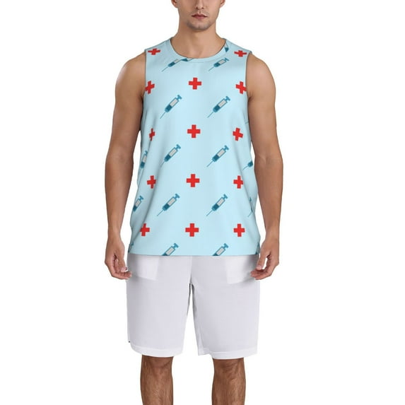 Honeii Syringe And Red Cross print basktball shirt for men and women, Unisex basketball jersey for Theme party-Medium