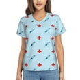 thumbnail image 1 of Honeii Syringe And Red Cross Print Women's Classic V-Neck T-Shirt,Womens Fashion Tops,Stylish Everyday Top for Women, Casual Summer Spring Outfits Clothes-Medium, 1 of 5