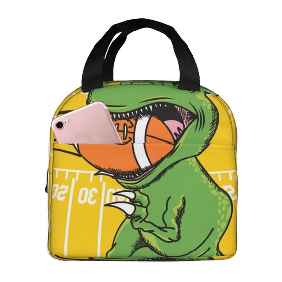 Honeii T-Rex Playing Football Print Lunch Bag Women, Lunch Box Lunch Bag for Women Adult Men, Small Leakproof Cute Lunch Tote Large Capacity Reusable