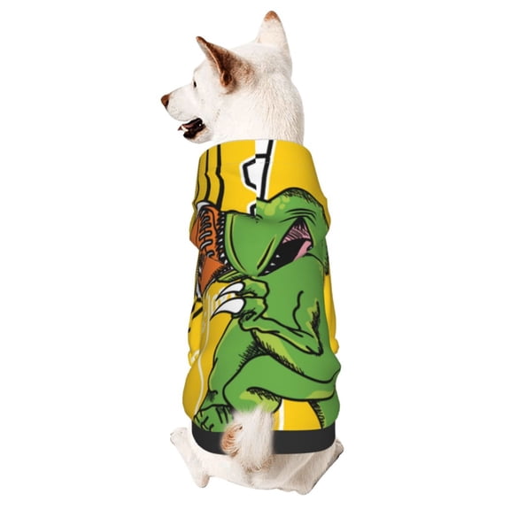Honeii T-Rex Playing Football Print Small Dog Hoodies Pet Hooded Sweatshirts Fall Winter Puppy Cat Sweaters Warm Clothes for Small Dogs Outfits Costume-X-Large