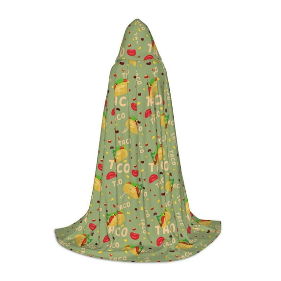 Honeii Taco Print Poncho Cape, Cloak Coat, Snuggly Hooded Wearable Blanket, Hooded Cape For Teenagers,Halloween Costumes-Small