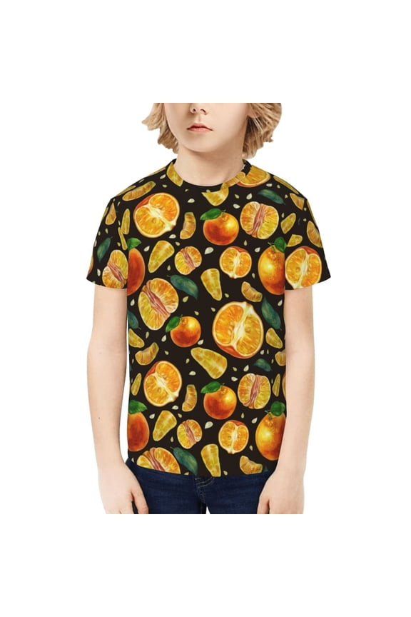 Tangerine Print Kids Boy T-Shirt,Breathable Round Neck Tee,Stylish Summer Tee for Boys, for Outdoor Activities and Casual Wear