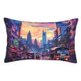 thumbnail image 1 of Honeii Taxi Colorful Town Print Pillow Cases,Plush Throw Pillow Covers,Decorative Pillowcase for Sofa, Couch, Living Room-16"x24", 1 of 6