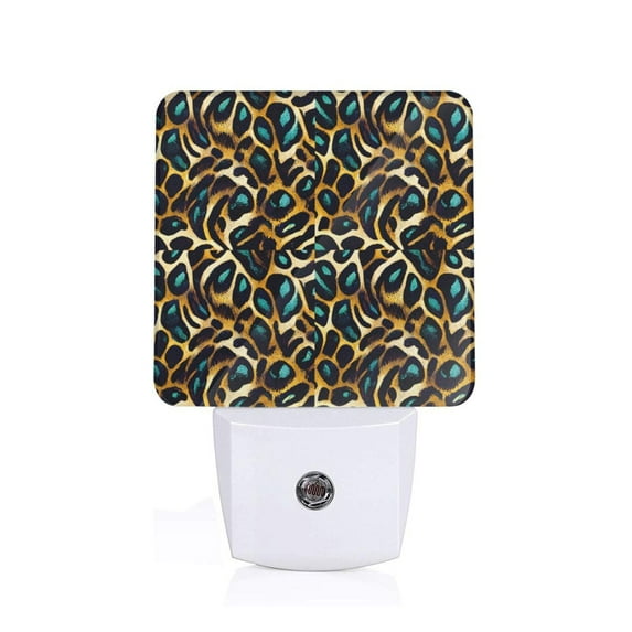 Honeii Teal Leopard Print LED Night Light with Light Sensor, Night Lights Plug Into Wall,Ideal for Bedrooms and Hallways-US