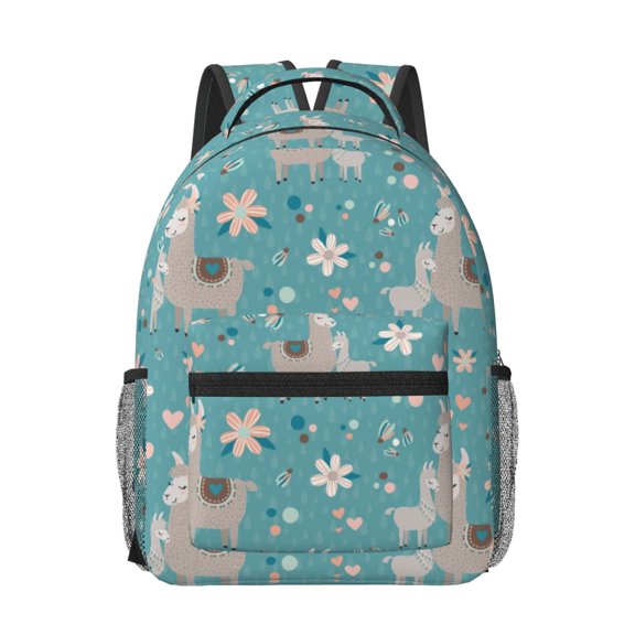 Honeii Teal Mama Llama Print Backpack for School,15.6 inch Laptop Back Pack for High School and College Students, Waterproof Computer Bookbag-One Size