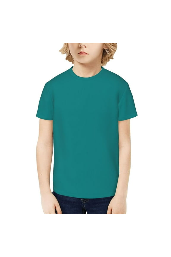Teal Print Kids Boy T-Shirt,Breathable Round Neck Tee,Stylish Summer Tee for Boys, for Outdoor Activities and Casual Wear