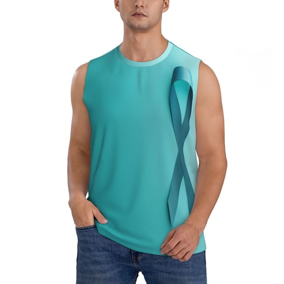 Honeii a Teal Ribbonin Print Men's Sleeveless Muscle Shirts, Breathable & Quick-Dry Gym Shirt, Athletic Tank Top for Running, Fitness, and Outdoor Activities-XX-Large