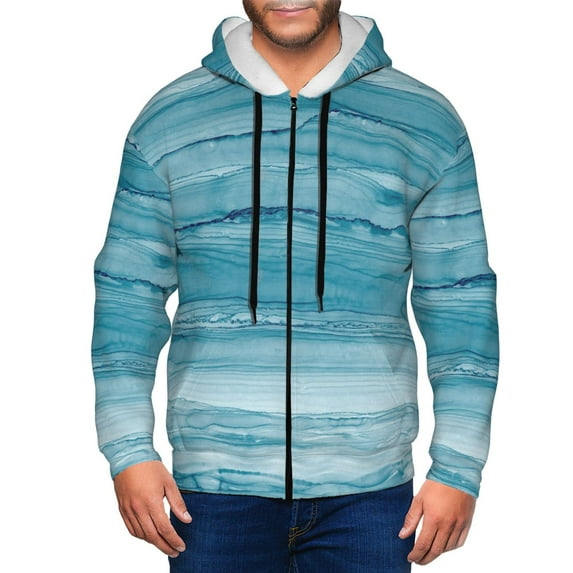 Honeii Teal Turquoise Fluid Stripes Print Hoodies for Men, Pullover & Full Zip, Breathable Zip up Hoodie, Sweatshirt-3X-Large