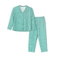 thumbnail image 1 of Honeii Teal Turquoise Glitter Print Women's Pajama Sets Long Sleeve Button Down Sleepwear Nightwear Soft Pjs Lounge Sets 2PCS-, 1 of 7