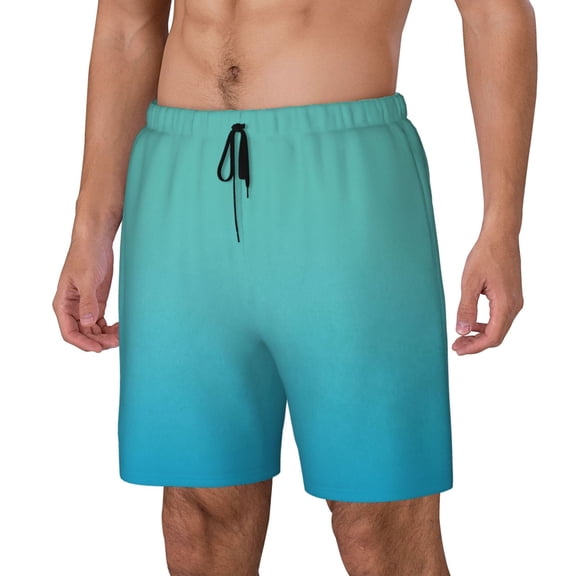Honeii Teal Turquoise Print Men's Swim Shorts,Mens Swim Trunks,Breathable Mesh Beach Shorts for Swimming,Surfing, and Beach Activities-Medium