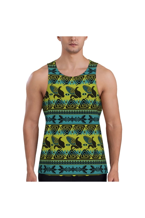 Teal Vintage Corn Pattern Pattern Men's Workout Tank Top Casual Sleeveless Gym Muscle Shirts Bodybuilding Tee-Large