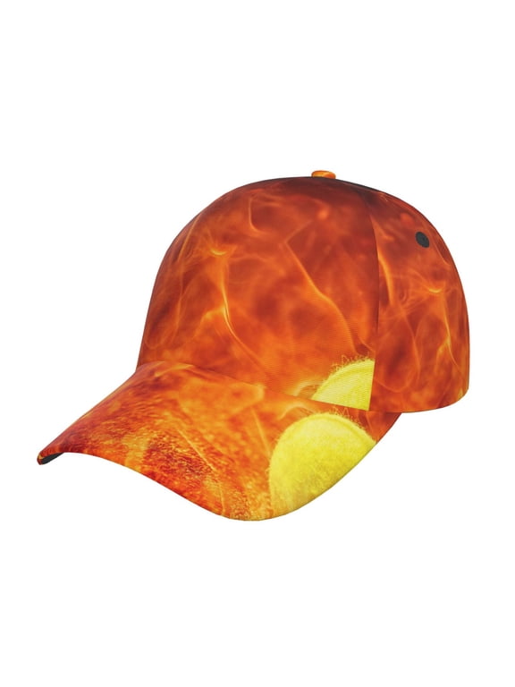 Tennis Ball In Fire Print Hat, Women's Baseball Hat Unisex Fit, Baseball Cap,Adjustable One Size