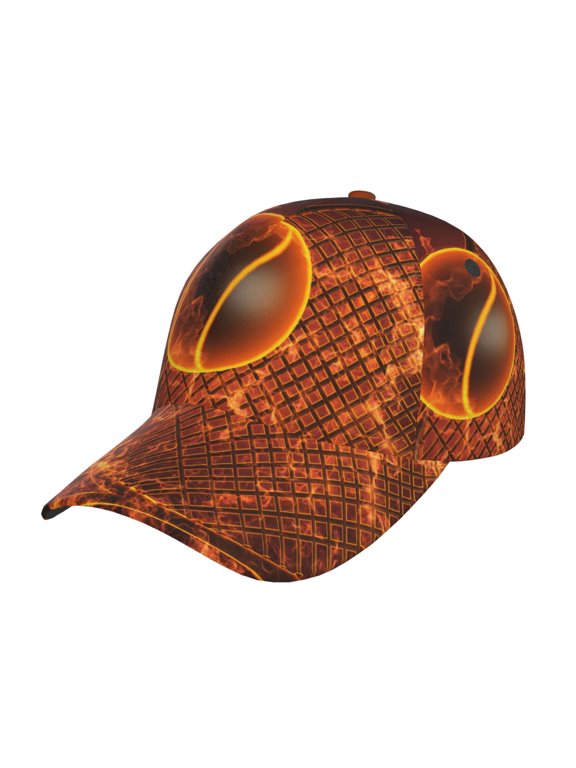 Tennis Racket In Fire Print Hat, Women's Baseball Hat Unisex Fit, Baseball Cap,Adjustable One Size