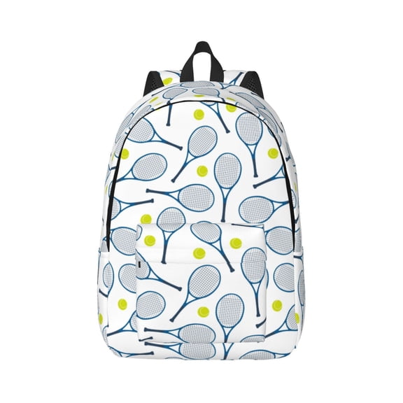 Honeii Tennis Rackets And Balls Print Canvas College Laptop Backpack, Durable Rucksack Travel Notebook Bag School Backpack Book Bag for Men Women-Small