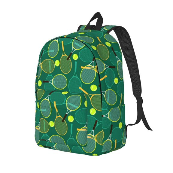 Honeii Tennis Rackets and Balls Print Canvas Backpack for School & Outdoor,Laptop Excursion Backpack,Notebook School Bookbag For Men Women,for Work, Travel, and Everyday Use-Small