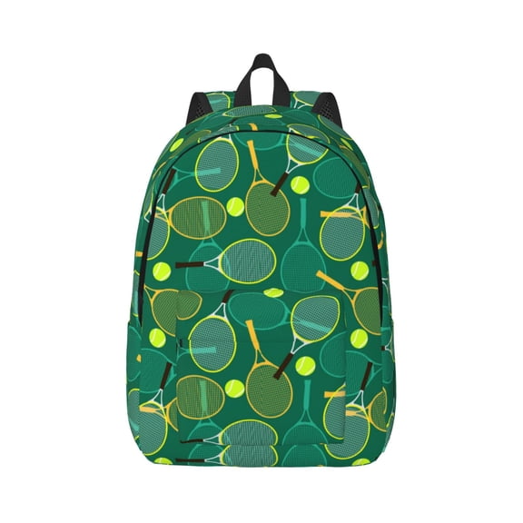 Honeii Tennis Rackets and Balls Print Canvas College Laptop Backpack, Durable Rucksack Travel Notebook Bag School Backpack Book Bag for Men Women-Medium
