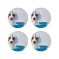 thumbnail image 1 of Honeii Terrier Takes A Bath With Shower Cap Print Leather Coaster Set of 4, Ideal for Safeguarding Your Furniture from Drinks Spills and Effortless Cleanup-Round Shape, 1 of 6