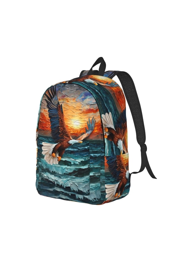 Textured Bald Eagle Print Canvas Backpack for School & Outdoor,Laptop Excursion Backpack,Notebook School Bookbag For Men Women,for Work, Travel, and Everyday Use-Small